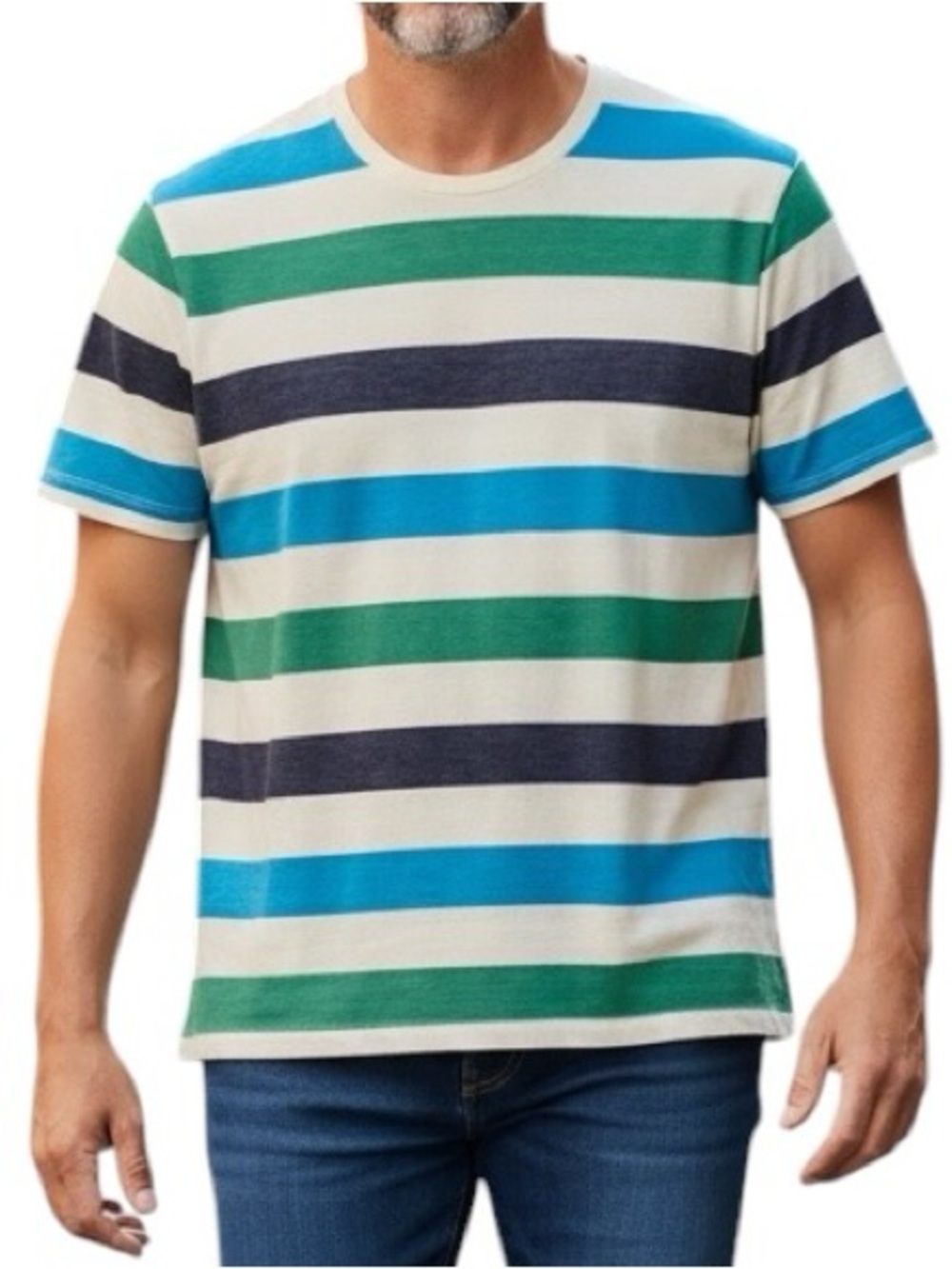 Club Room Striped Crewneck Tee in Blue, Green, Navy & Cream